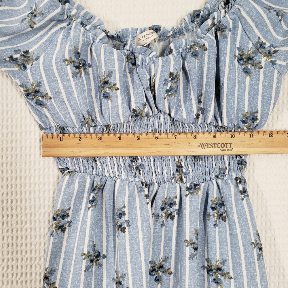 No Comment Floral Striped Dress Girls 14 Blue Smocked Puff Sleeve Cottagecore - Picture 5 of 13